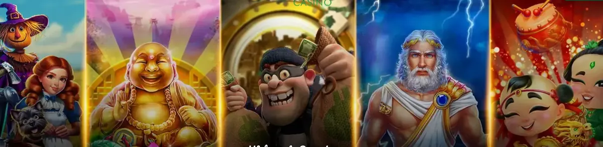 Ozwin Casino pokies characters: Oz Golden Trail, Fortunate Buddha, Cash Bandits, Fortunate Zeus and Mighty Drums
