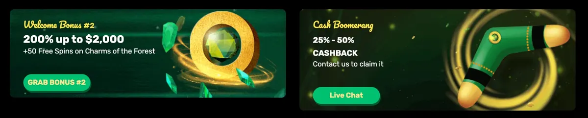 Ozwin welcome bonus 2 and Cash Boomerang cashback